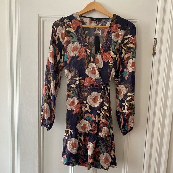 Lulu's Floral Long Sleeve Dress - Navy and Red - Picture 2 of 3
